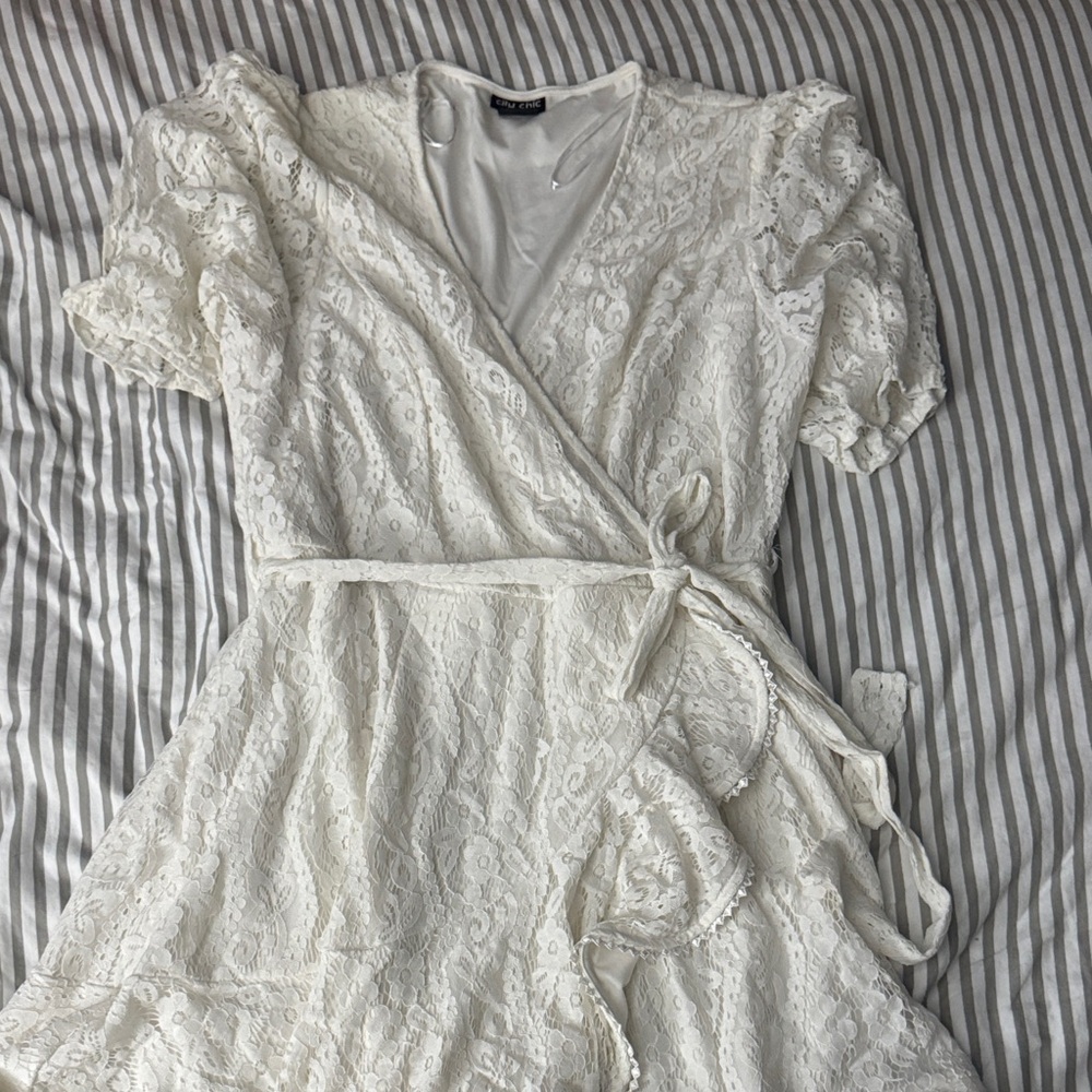 City Chic White Lace Wrap Dress